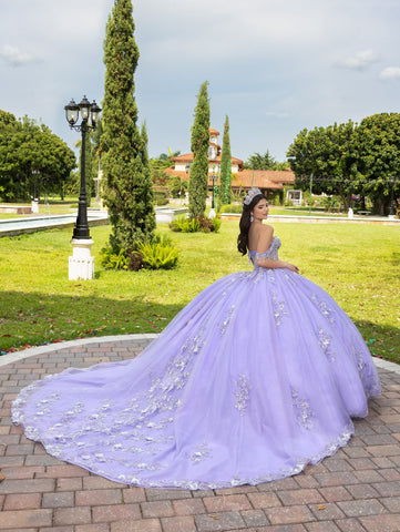 Schulterfreies Ballkleid mit 3D-Blumenmuster von LizLuo Fiesta 56526