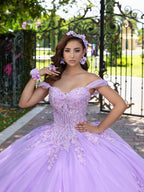 Vestido de baile com estampado floral 3D e ombros à mostra da LizLuo Fiesta 56529