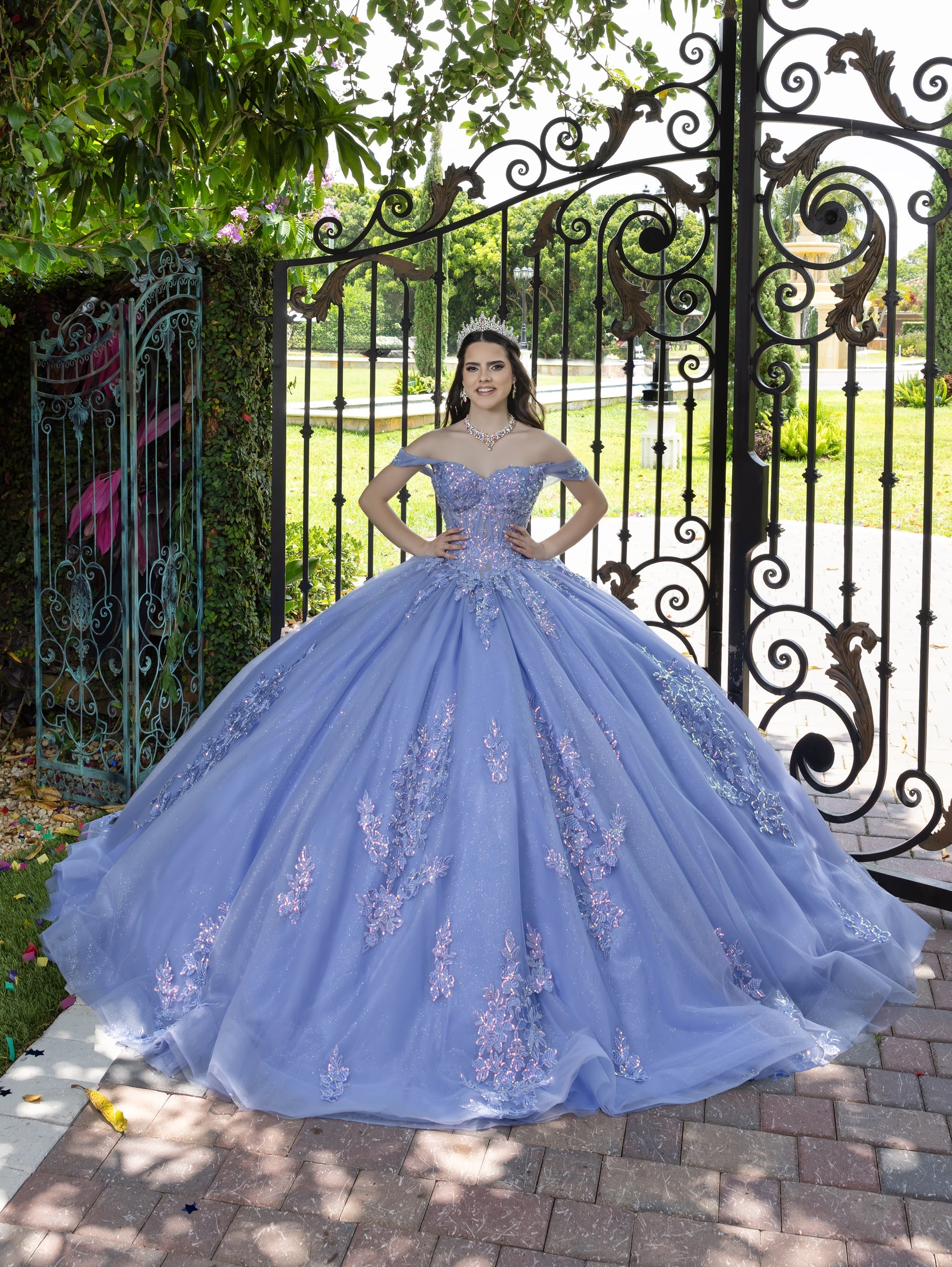 3D Floral Off Shoulder Ball Gown by LizLuo Fiesta 56529