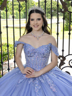 Vestido de baile com estampado floral 3D e ombros à mostra da LizLuo Fiesta 56529