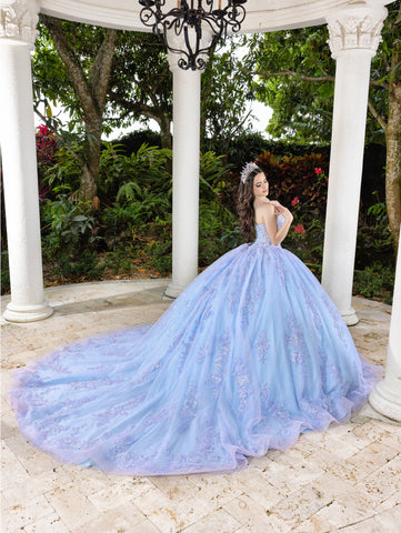 Vestido de baile sem alças em tule e renda da marca LizLuo Fiesta 56530