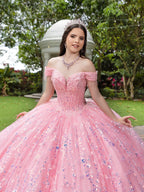 Vestido de baile com franjas e ombros à mostra de LizLuo Fiesta 56536