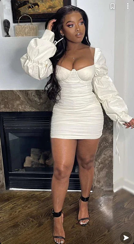 Vestido Sexy Sólido con Volantes, Cuello Cuadrado y Falda Lápiz para Cumpleaños Vestido Blanco para Fiesta de Regreso a Casa Y1902