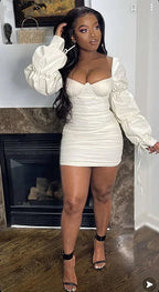 Vestido Sexy Sólido con Volantes, Cuello Cuadrado y Falda Lápiz para Cumpleaños Vestido Blanco para Fiesta de Regreso a Casa Y1902