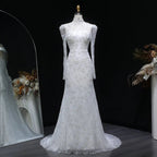 Elegant Printed Crystal Sheer Lace Mermaid Wedding Dress SW539