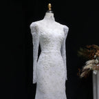 Elegant Printed Crystal Sheer Lace Mermaid Wedding Dress SW539