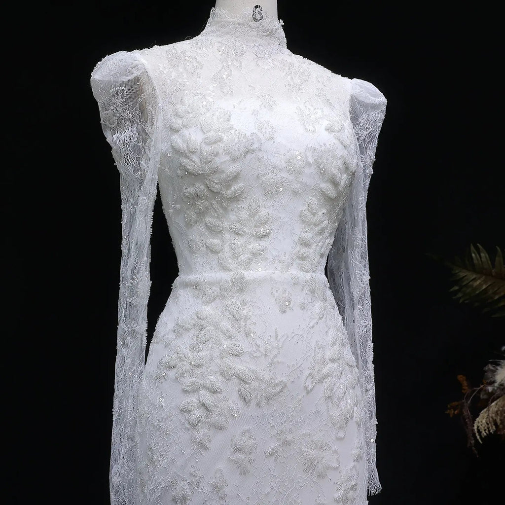 Elegant Printed Crystal Sheer Lace Mermaid Wedding Dress SW539