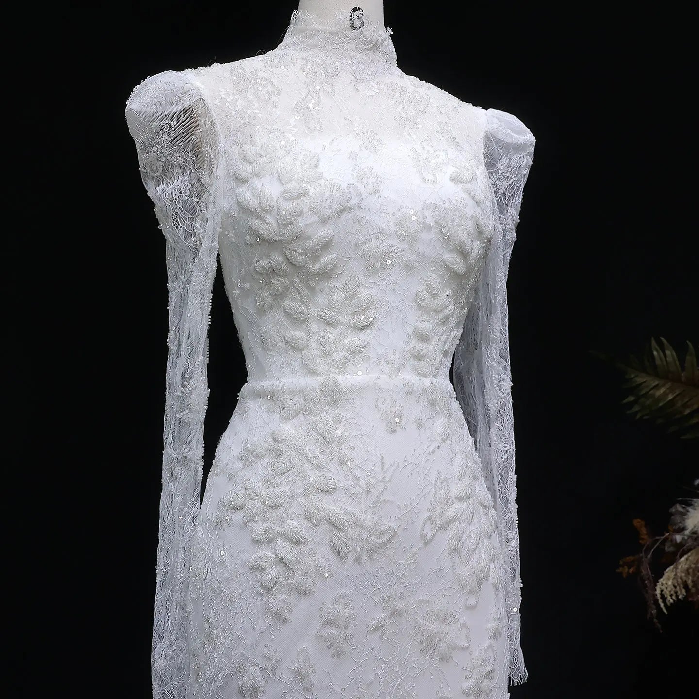 Elegant Printed Crystal Sheer Lace Mermaid Wedding Dress SW539