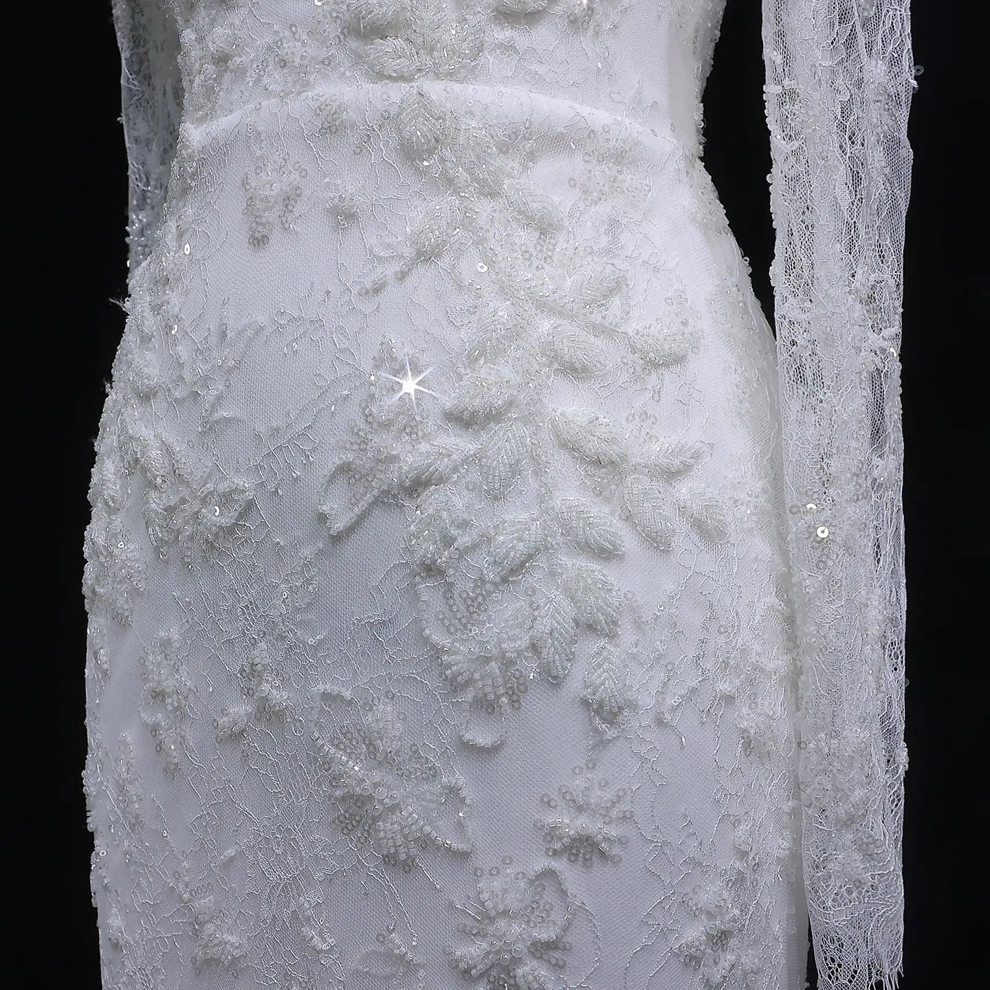 Elegant Printed Crystal Sheer Lace Mermaid Wedding Dress SW539