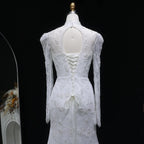 Elegant Printed Crystal Sheer Lace Mermaid Wedding Dress SW539