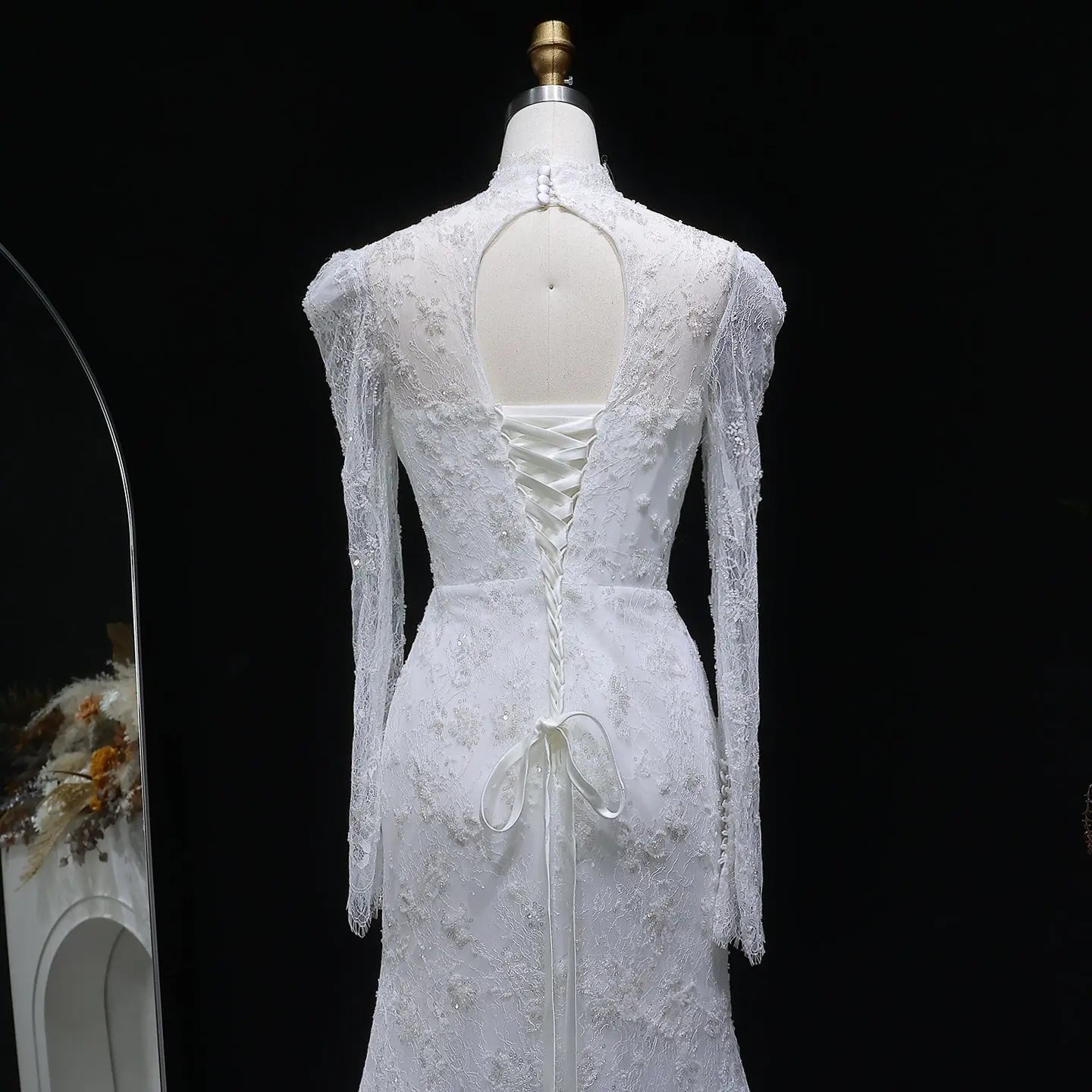 Elegant Printed Crystal Sheer Lace Mermaid Wedding Dress SW539