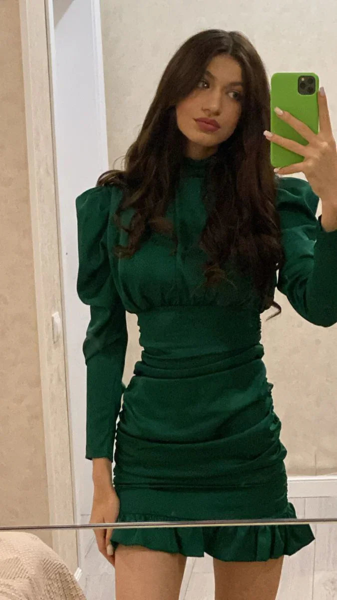 Vestido de Fiesta de Manga Larga Verde Sensual Vestido de Baile de Graduación Verde Y5858
