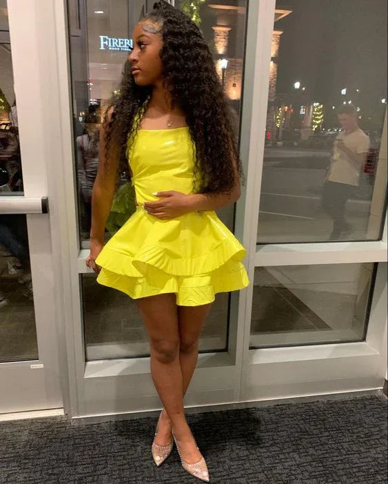 A-Linie Gelb Satin Kurz Homecoming Kleid 8th Grade Prom Y497