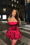 Sexy Burgundy Strapless A Line Satin Short Prom Dress Homecoming Dress Y8429 by simplepromdress
