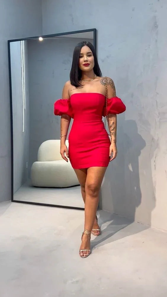 Trägerloses Rotes Ballkleid Rotes Cocktailkleid Y2187