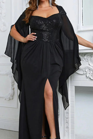 Kleid für die Brautmutter, glitzernde Pailletten, lang, mit Schlitz