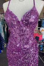 Funkelnde Applikationen Pailletten Flieder Homecoming Schnürkleid