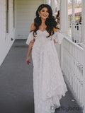 Gogerous Abito da Sposa Lungo con Scollo Asimmetrico, Pizzo e Strascico. DB10143