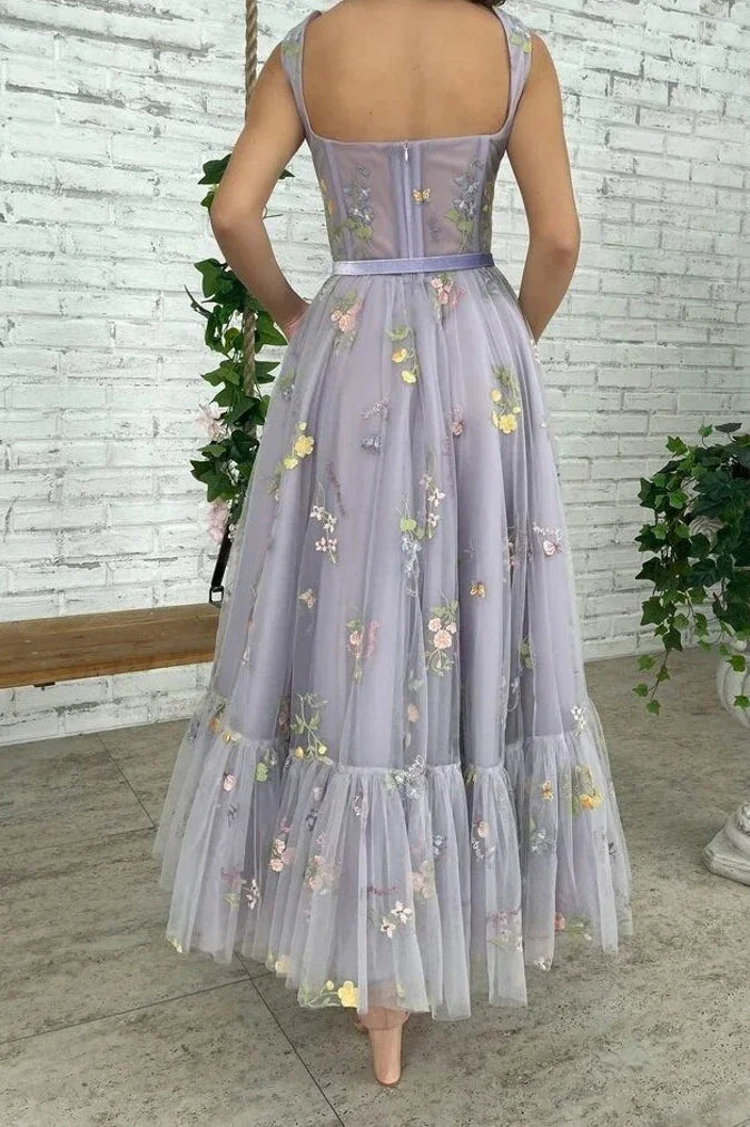 Elegantes ärmelloses A-Linien-Knöchellängen-Tüll-Abschlussballkleid