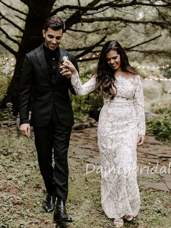 Elegantes U-Ausschnitt Tüll Spitze Bodenlanges Vatage Brautkleid.DB10405