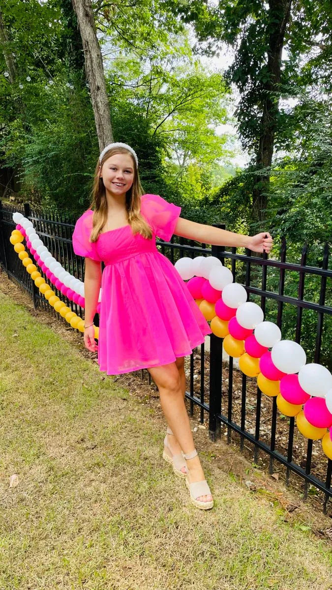 Heißrosa A-Linie Puffkleid Kurzes Homecoming-Kleid Y2098