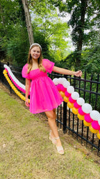 Heißrosa A-Linie Puffkleid Kurzes Homecoming-Kleid Y2098