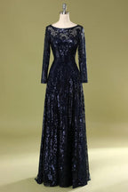 Mother of Bride Dress Long Sleeves Sequin Dress