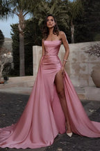 Long Mermaid Strapless Sleeveless Satin Prom Dress With Slit by BIZTUNNEL