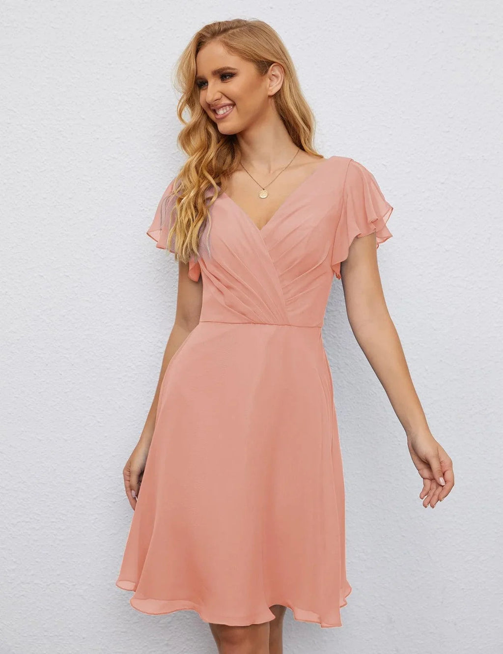 Vestido de Regreso a Casa con Espalda en U de Numbersea Vestido Formal para el Baile de Graduación Largo hasta la Rodilla Mangas Cortas Vestido para Fiesta de Cóctel 28077