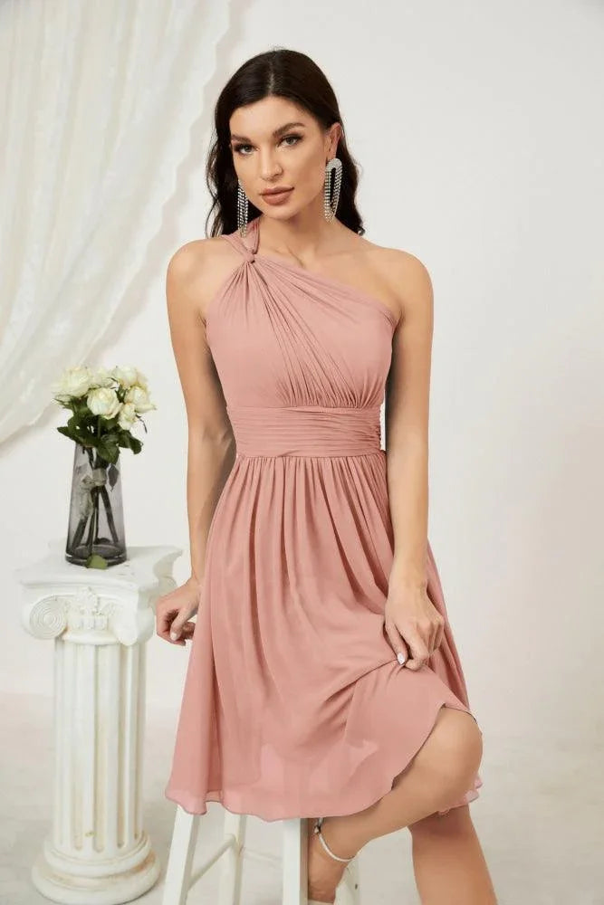 Vestido de dama de honor corto de chiffon de un hombro Numbersea para mujer Vestidos formales para fiesta y regreso a casa 2804