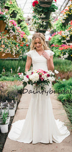 Vestidos de noiva compridos, sensuais, com decote em V, sereia, manga curta, com atilhos nas costas, DB10681