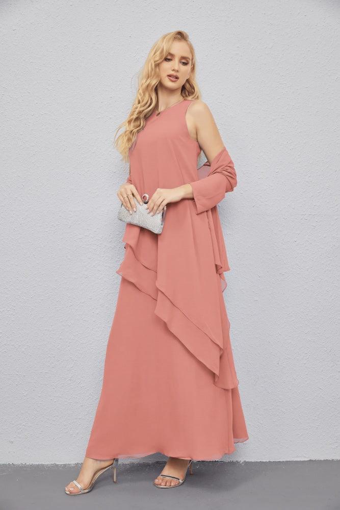 Vestidos para a mãe da noiva com frente aberta, cardigan leve, vestido formal para baile de finalistas 28081 