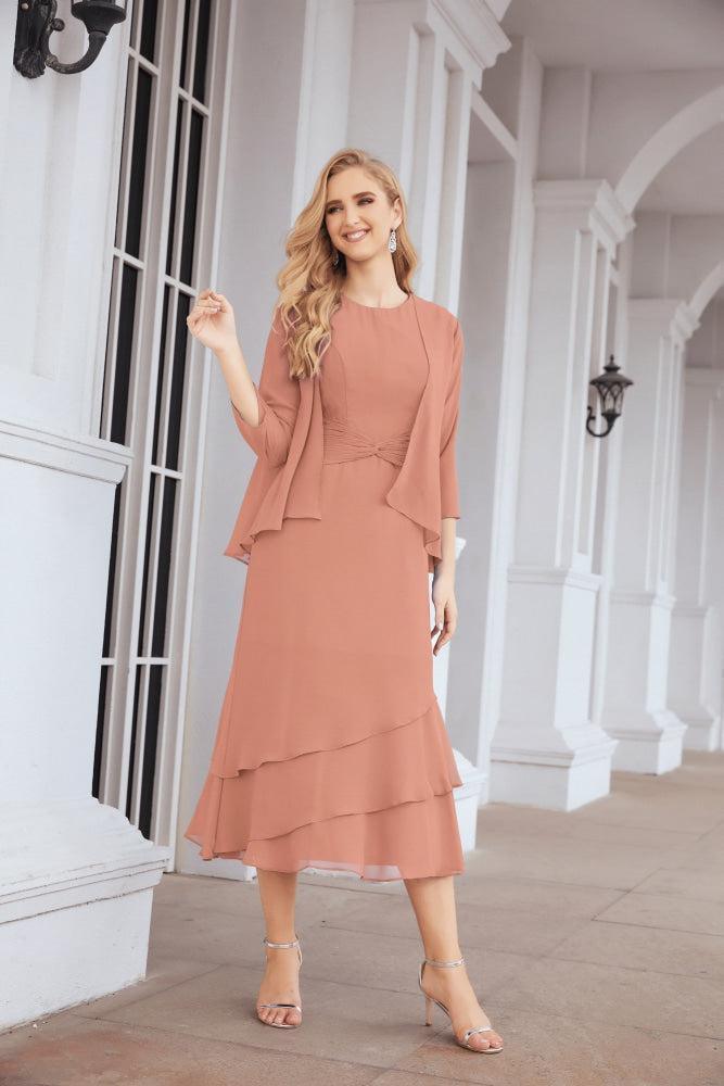 Vestido de festa formal para mãe da noiva, corte A, duas peças, Numbersea 28072 