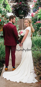 Vestidos de noiva compridos, sensuais, com decote em V, sereia, manga curta, com atilhos nas costas, DB10681