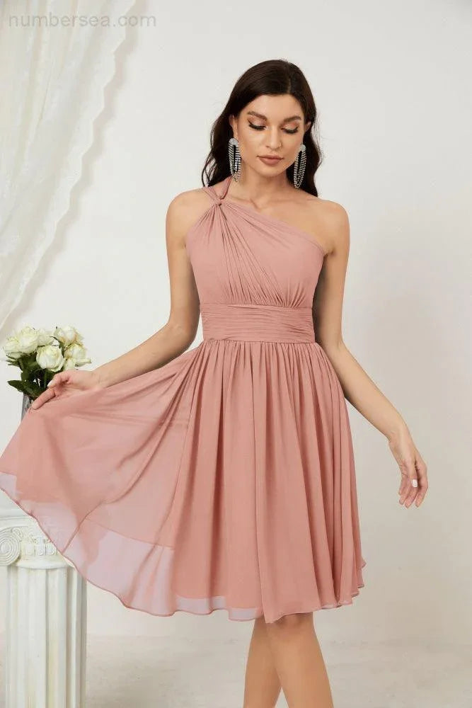 Vestido de dama de honor corto de chiffon de un hombro Numbersea para mujer Vestidos formales para fiesta y regreso a casa 2804