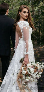 Gogerous V-neck Tulle With Appliques Open Back Wedding Dresses,DB10266