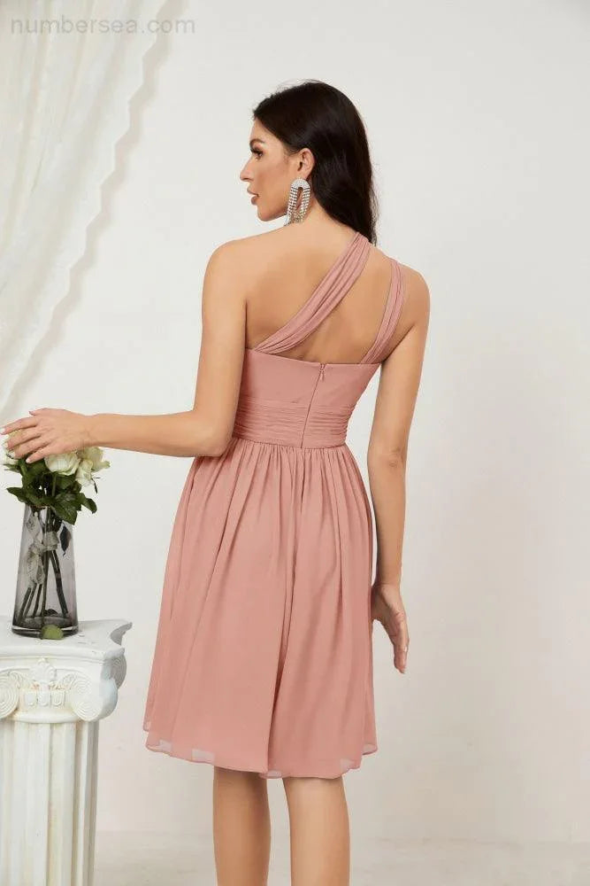 Vestido de dama de honor corto de chiffon de un hombro Numbersea para mujer Vestidos formales para fiesta y regreso a casa 2804