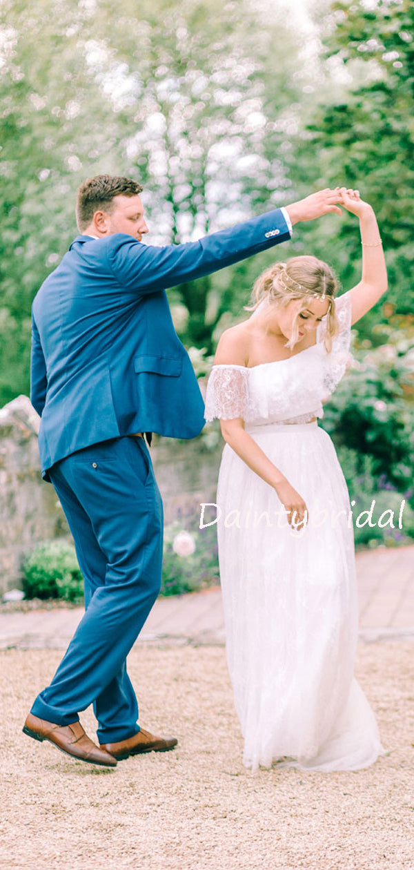 Vestidos de noiva compridos em tule com renda reta e simples, acessíveis. DB10621