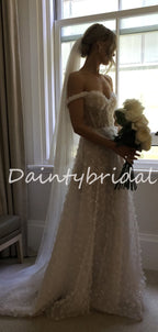 Robe de mariée longue et robe de soirée simple vintage asymétrique sirène en dentelle transparente.DB10710