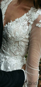 Gogerous V-neck Tulle With Appliques Open Back Wedding Dresses,DB10266