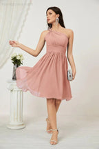 Vestido de dama de honor corto de chiffon de un hombro Numbersea para mujer Vestidos formales para fiesta y regreso a casa 2804