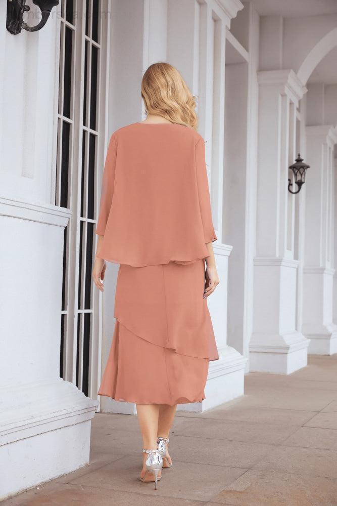 Vestido de festa formal para mãe da noiva, corte A, duas peças, Numbersea 28072 