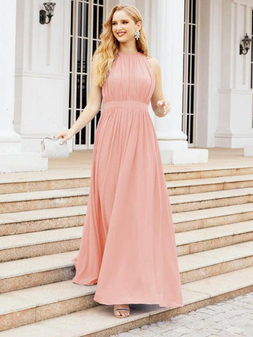 Numbersea Halter Bridesmaid Dress Empire Waist Formal Evening Prom Gown for Mother of The Bride 28030