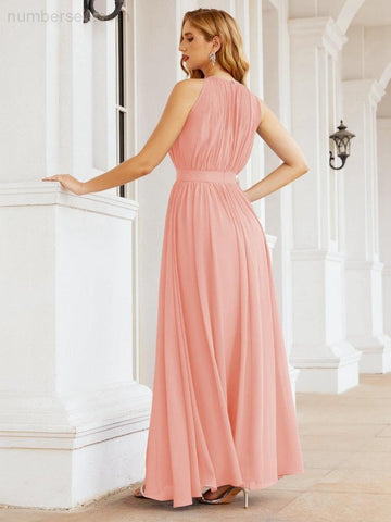 Numbersea Halter Bridesmaid Dress Empire Waist Formal Evening Prom Gown for Mother of The Bride 28030