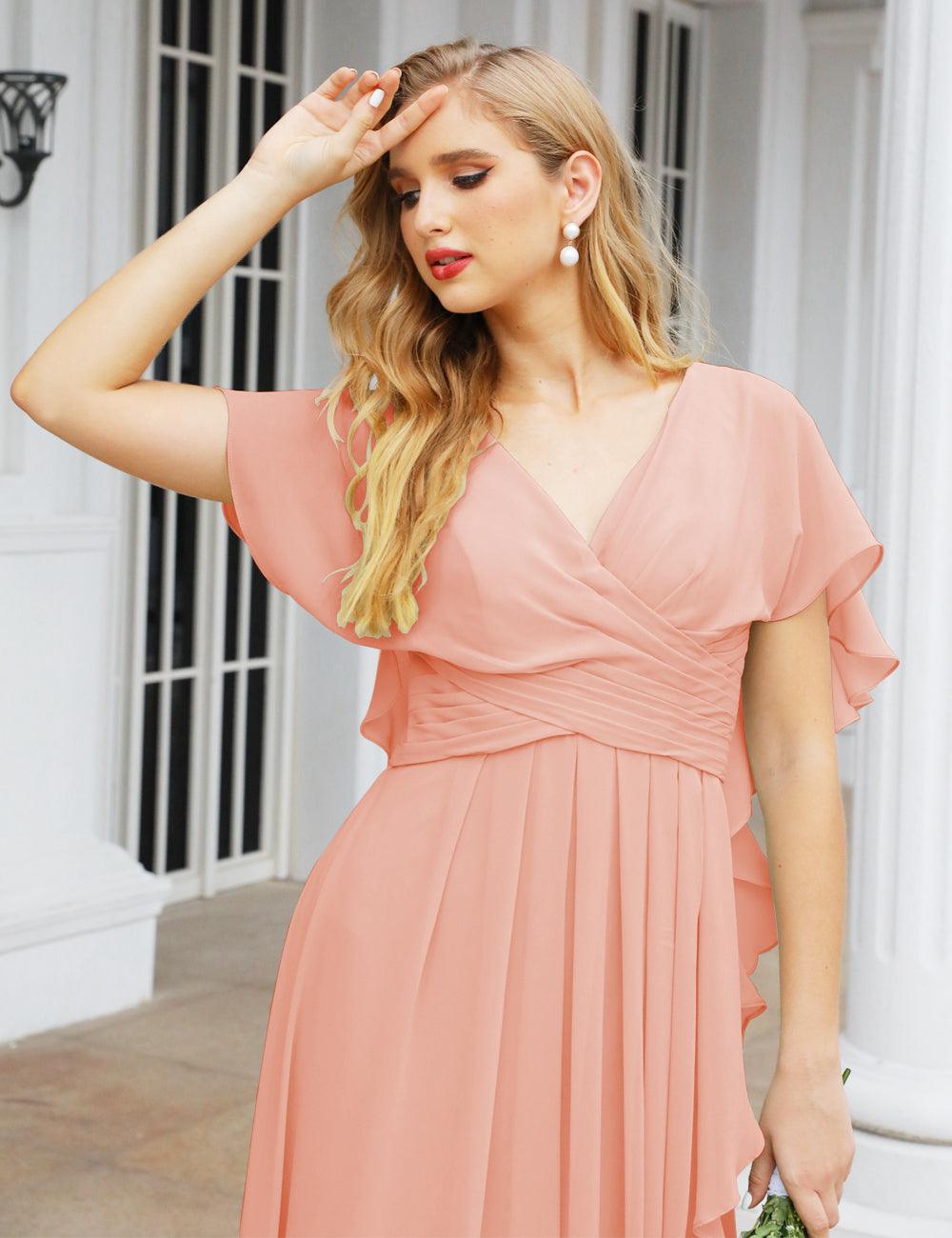 Numbersea Chiffon Bridesmaid Dresses Long Formal Evening Prom Mother of The Bride Dress with Flutter Sleeve     SEA28040