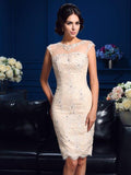 Abito da Sposa per la Madre della Sposa in Pizzo, Senza Maniche, Corto, con Scollo a V e Colonna/Fodera