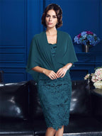 Etui-Linie/Säule Trägerlos Spitze 1/2 Ärmel Kurz Spitze Brautmutterkleider