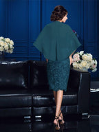 Etui-Linie/Säule Trägerlos Spitze 1/2 Ärmel Kurz Spitze Brautmutterkleider