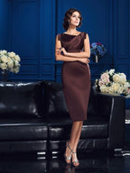 Etui-Linie/Säule Ärmellos Kurz Satin Kleider für die Brautmutter