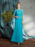 Sheath/Column Bateau Applique Maniche 3/4 Lungo Chiffon Abiti Madre della Sposa